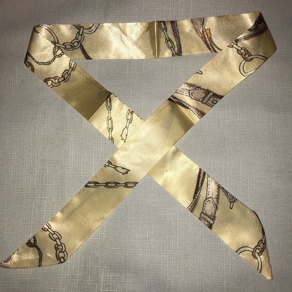 Twilly Silk Handbag Headband Neck Tie Scarf (1) Cream - Picture 5 of 6